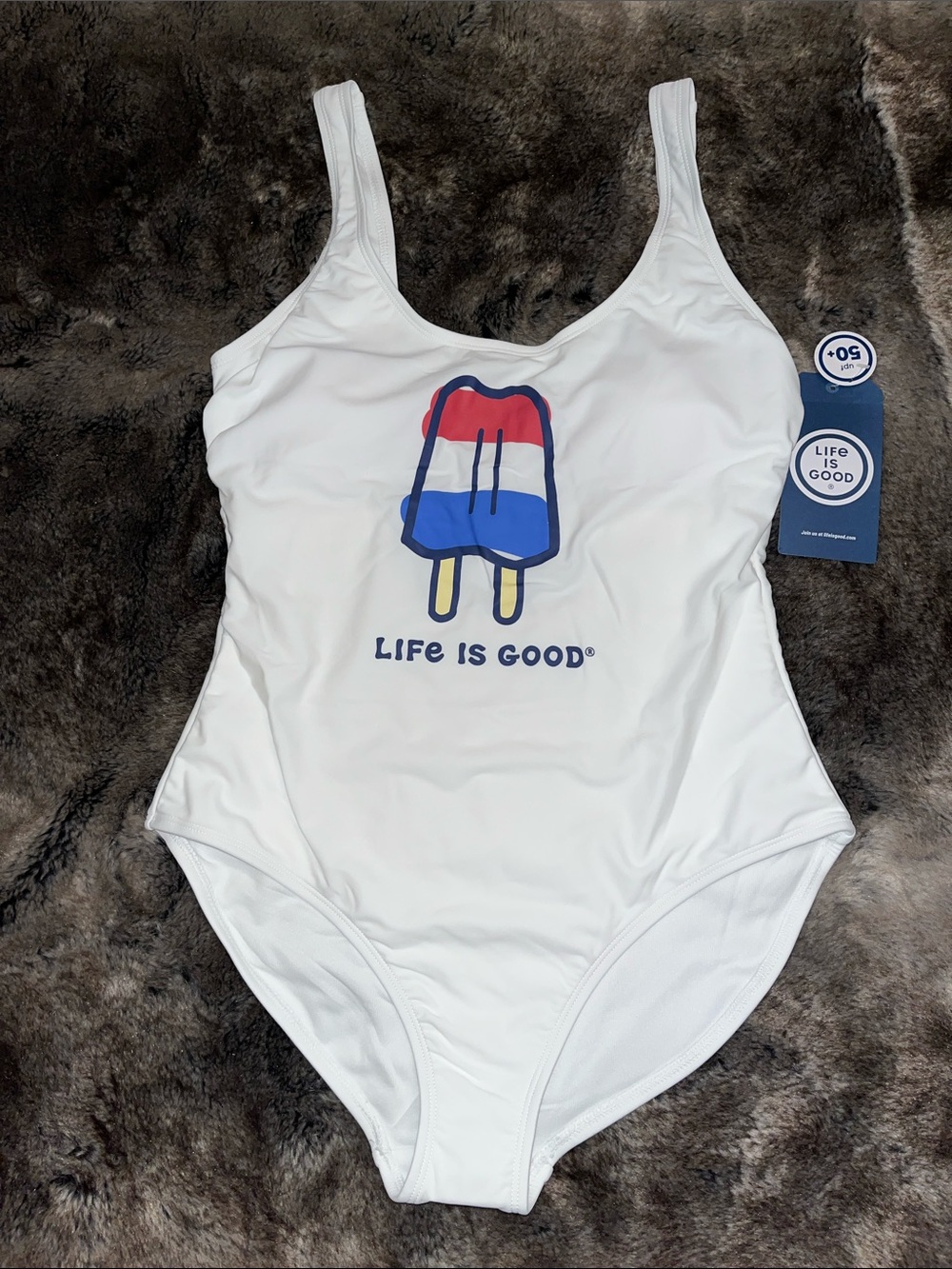 Life Is Good Swimsuit Women's M Rocket Popsicle Red White Blue UPF50 Pads  $68